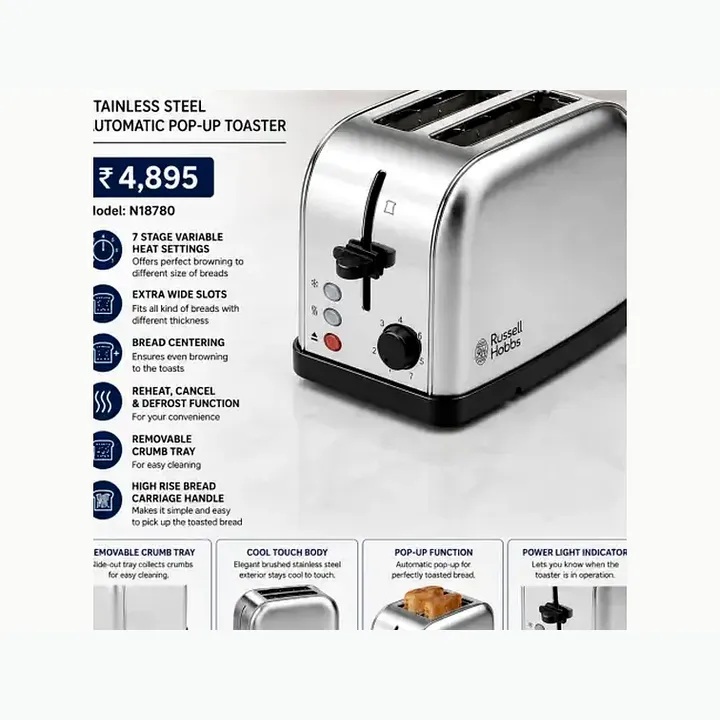 N 18780 — 2 SLICE STEEL TOASTER (720 - 850 w)