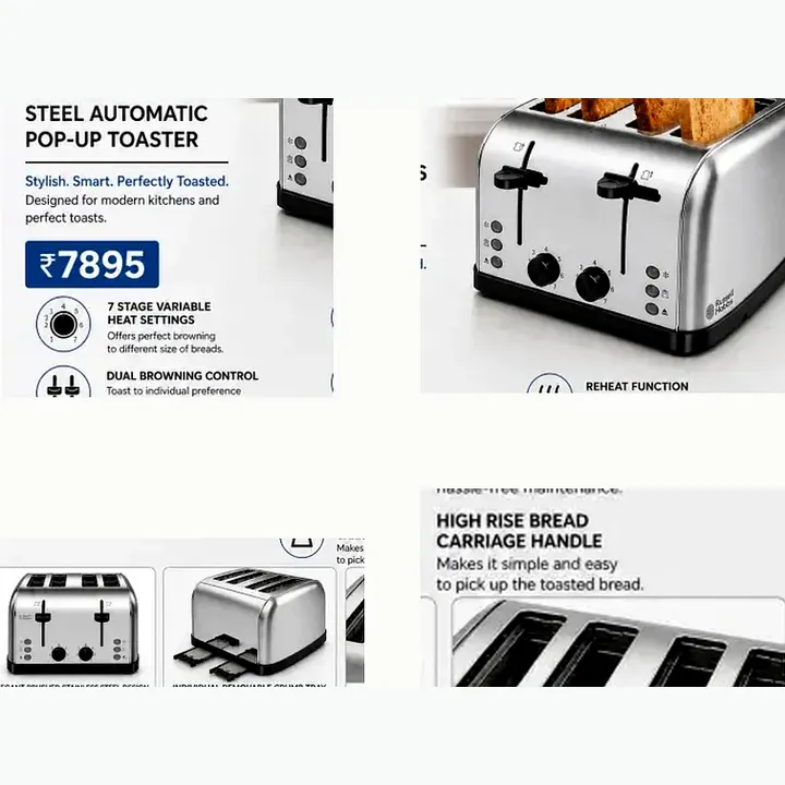 N 18790 — 4 SLICE STEEL TOASTER ( 1250 - 1500 w )