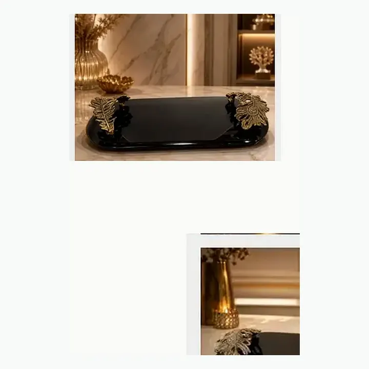 Feather Black Glass Tray detail