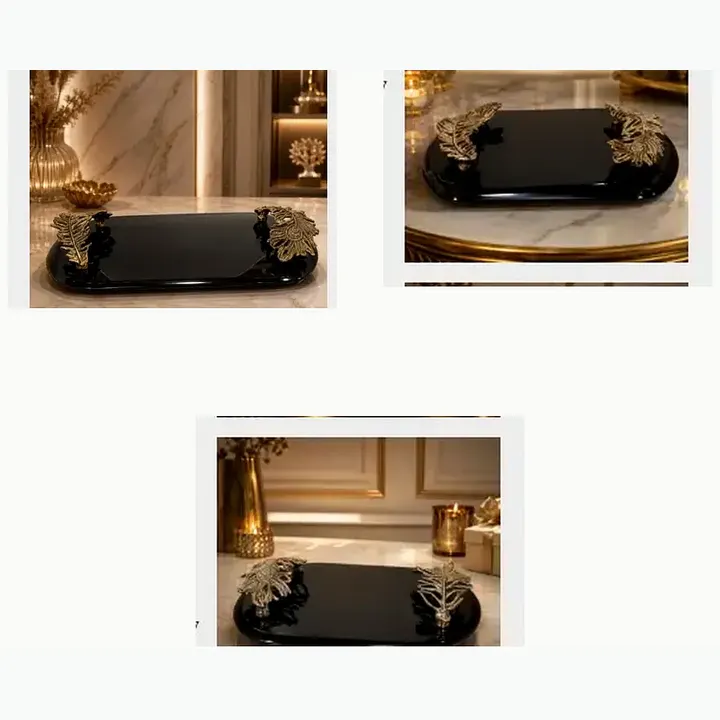 Feather Black Glass Tray