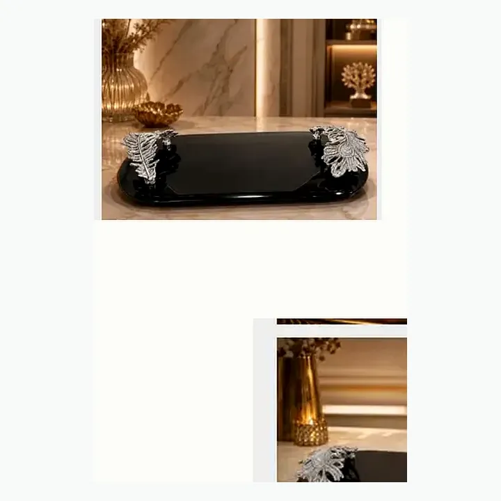 Feather Black Glass Tray detail