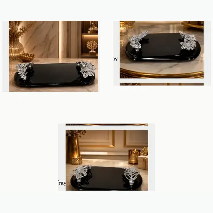 Feather Black Glass Tray