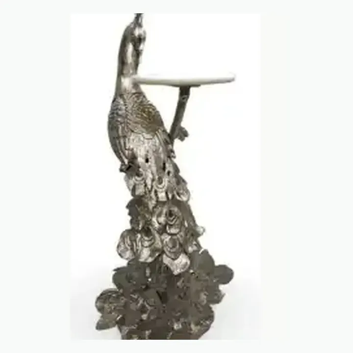 #6351 14X11.5X29 @4950 Silver Peacock Table With Marble Top detail