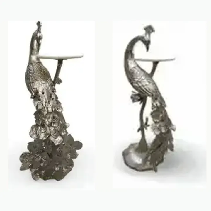 #6351 14X11.5X29 @4950 Silver Peacock Table With Marble Top