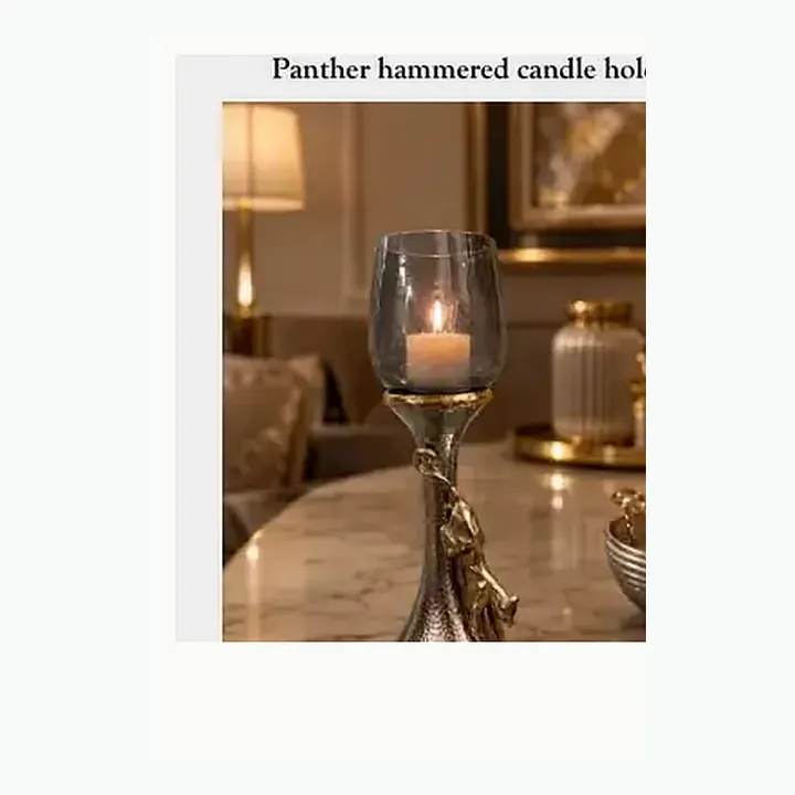 Panther hammered candle holder alternate view