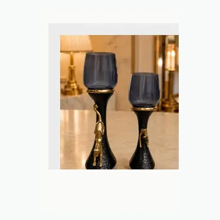 Panther hammered candle holder alternate view