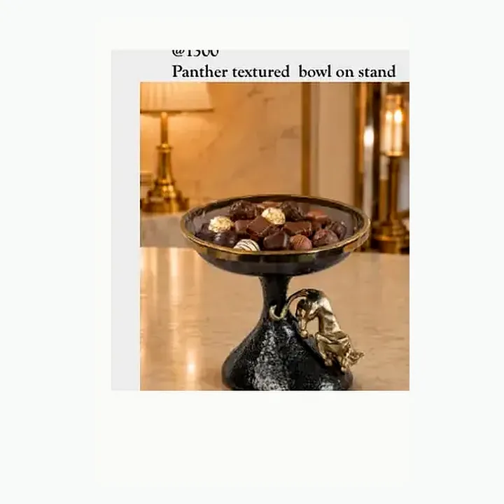 Panther decorative cake stand with marble top alternate view