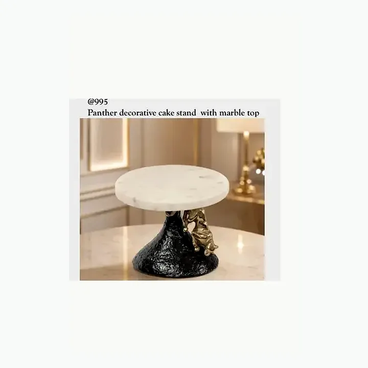 Panther decorative cake stand with marble top detail
