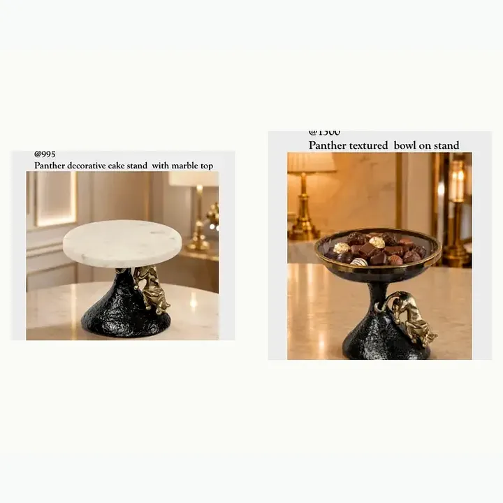 Panther decorative cake stand with marble top