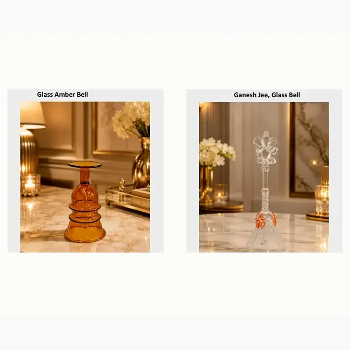 #6553 2x5 @260 Glass Amber Bell #6553 2.25x7 @260 Ganesh Jee, Glass Bell