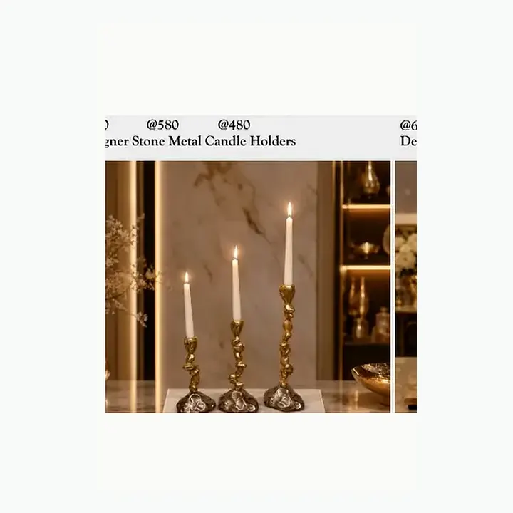 Designer Stone Metal Candle Holders detail