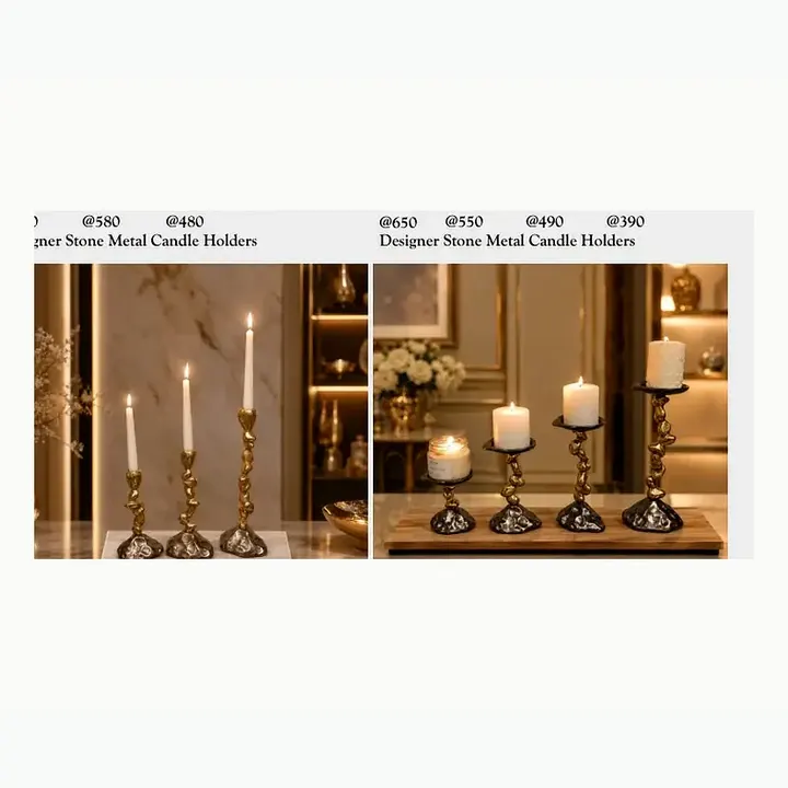 Designer Stone Metal Candle Holders