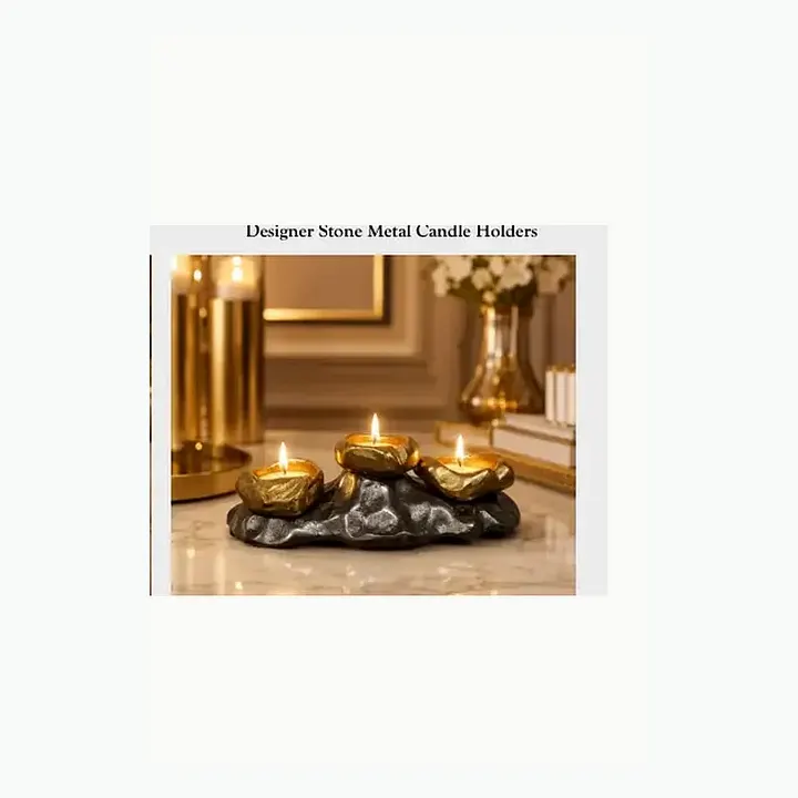 Designer Stone Metal Candle Holders detail