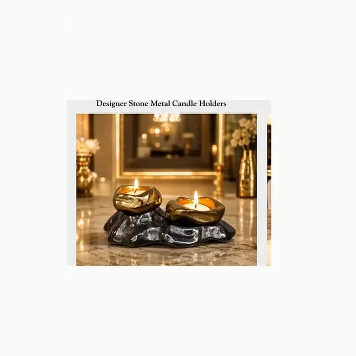 Designer Stone Metal Candle Holders detail