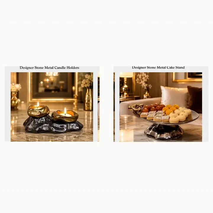 Designer Stone Metal Candle Holders