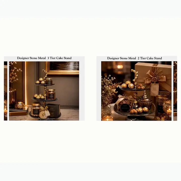 Designer Stone Metal 3 Tier Cake Stand