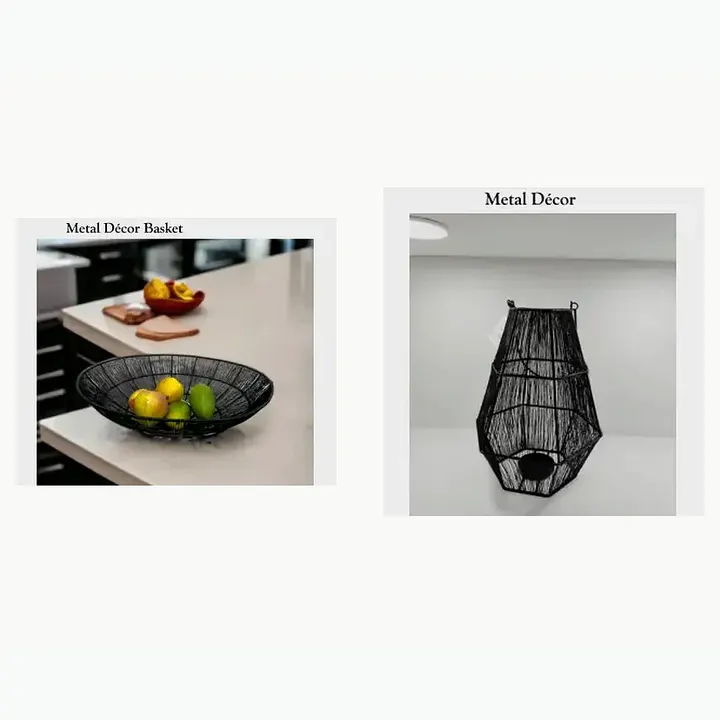 #5087 16X16X5 @450 Metal Décor Basket #5088 9.5X9.5X15.75 @450 Metal Décor Lantern
