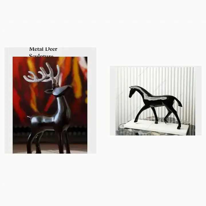 Metal Horse Sculpture With Marble Base