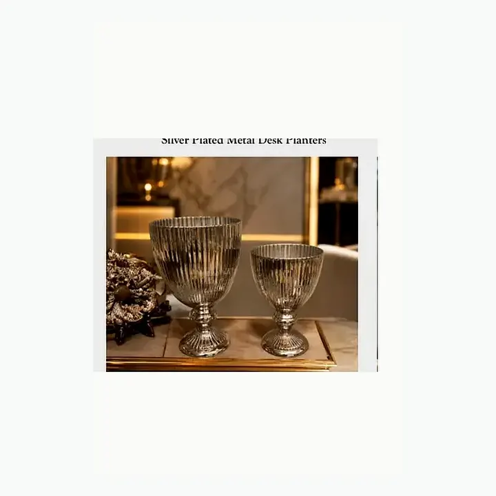 Silver Plated Metal Desk Planters detail