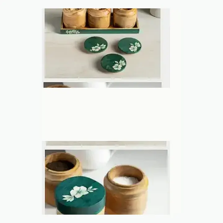 Wooden 3 Jars & Tray With The detail