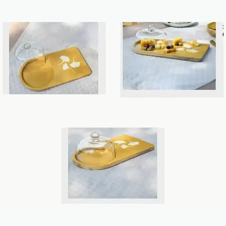 Wooden Glass Cloche Cake Stand Platter