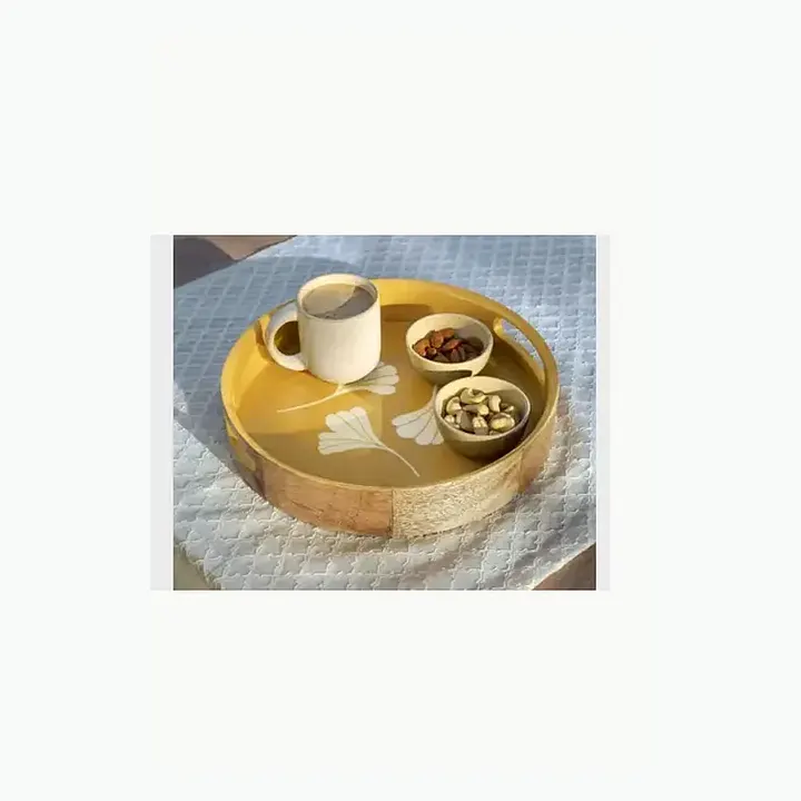 Wooden Tray With Yellow detail