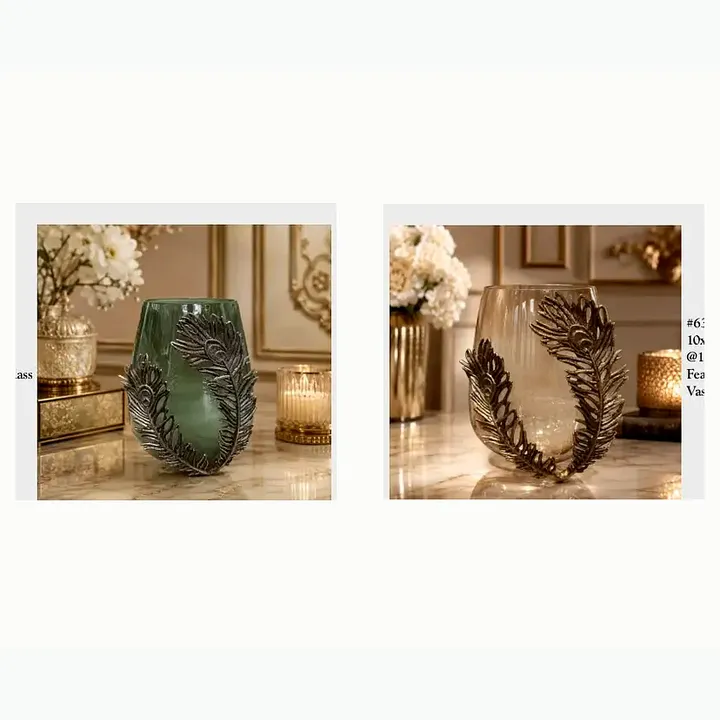 #6375 10x10x11 @1290 Feather Glass Vase