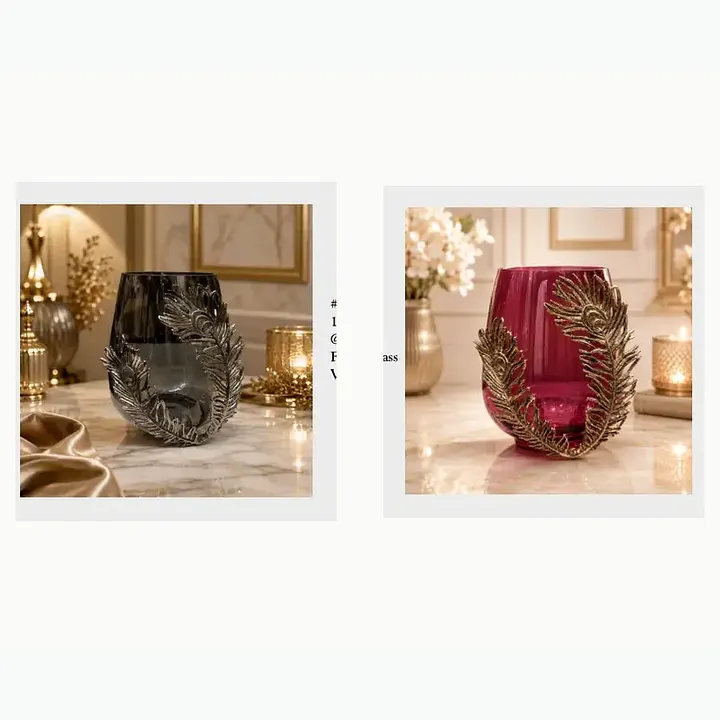 #6375 10x10x11 @1290 Feather Glass Vase