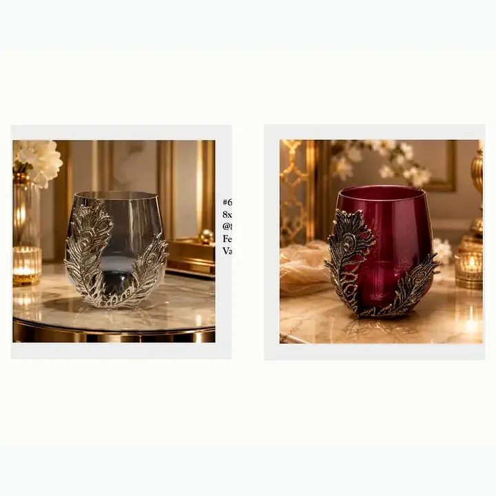 #6376 8x8x7.25 @860 Feather Glass Vase