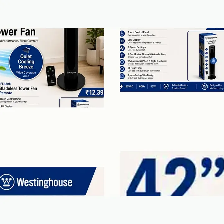 WSFTYE4208 (white) — 42' BLADELESS TOWER FAN ( 70 W) with REMOTE